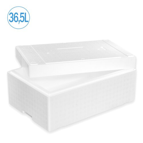 Thermobox Styrofoam box 36,5 liter cooler box shipping container for food, drinks, medication - Styrofoam made of EPS - reusable insulated box